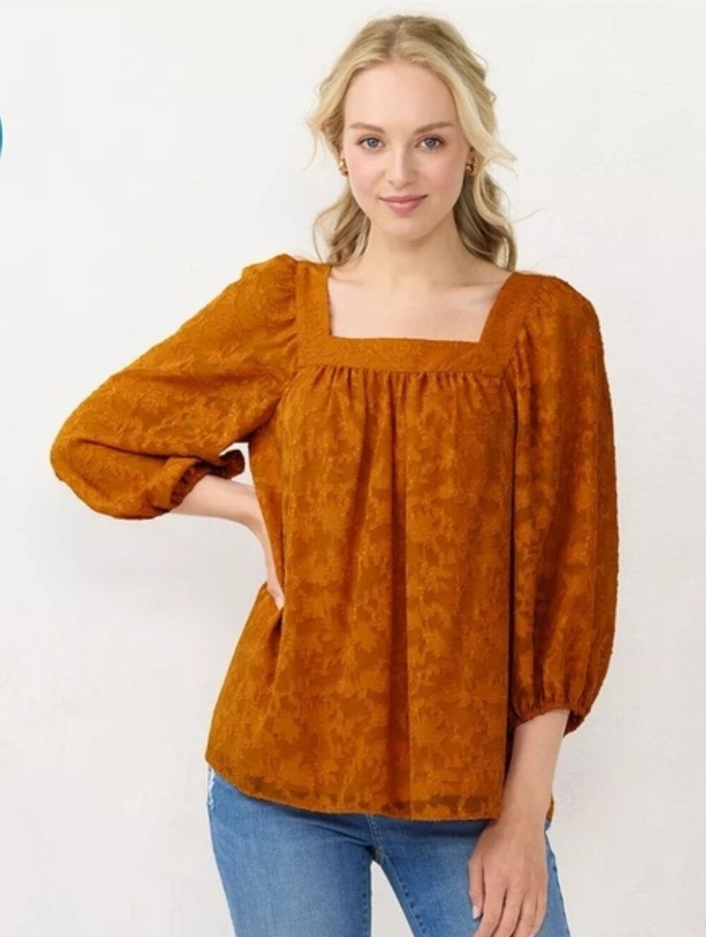 LC Lauren Conrad Rust Orange Square Neck Peasant Blouse